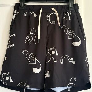 Roark Black Board Shorts with White Geometric Patterns